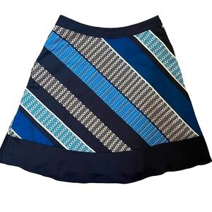 Ann Taylor Women’s Geometric A Line Blue Black Silk like Skirt Lined Sz 6P